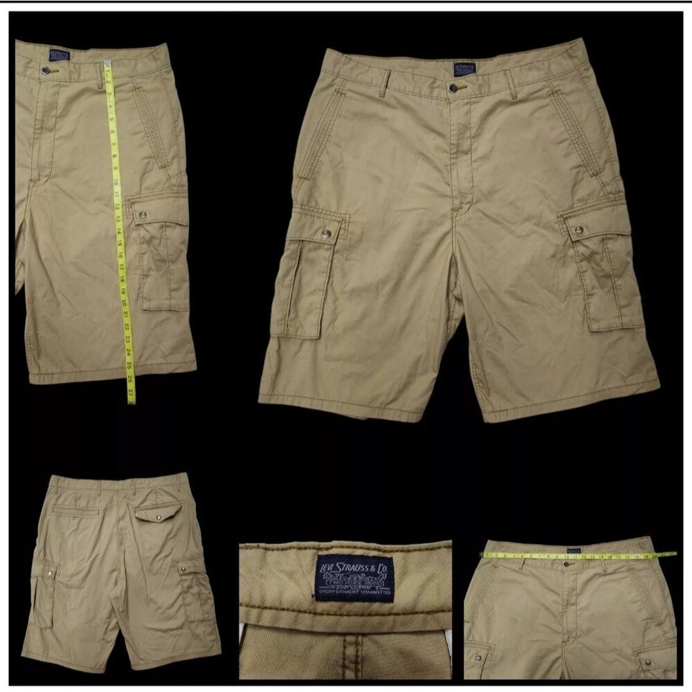 Vintage Y2K Era Levi Cargo Shorts Mens Size 38 Baggy Tan Cotton Blend